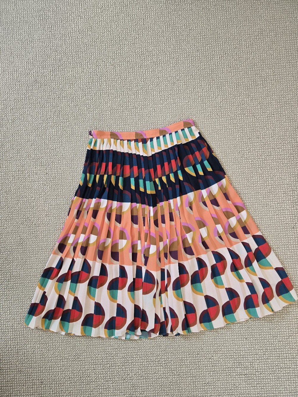 J.Crew Pleated Multicolor Geometric Art Retro Print Midi Skirt Peach Navy 6 - Picture 13 of 14